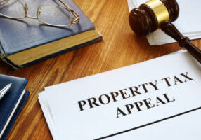 Property Tax Appeal documents and wooden gavel.